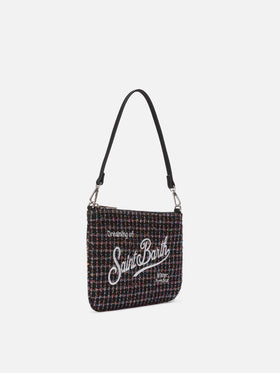 Parisienne Mini-Schultertasche aus glänzendem schwarzem Tweed