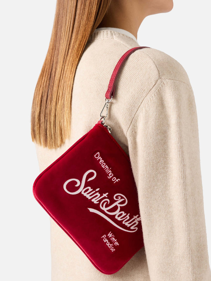Mini sac à épaule Parisienne en velours Bordeaux avec logo brodé 