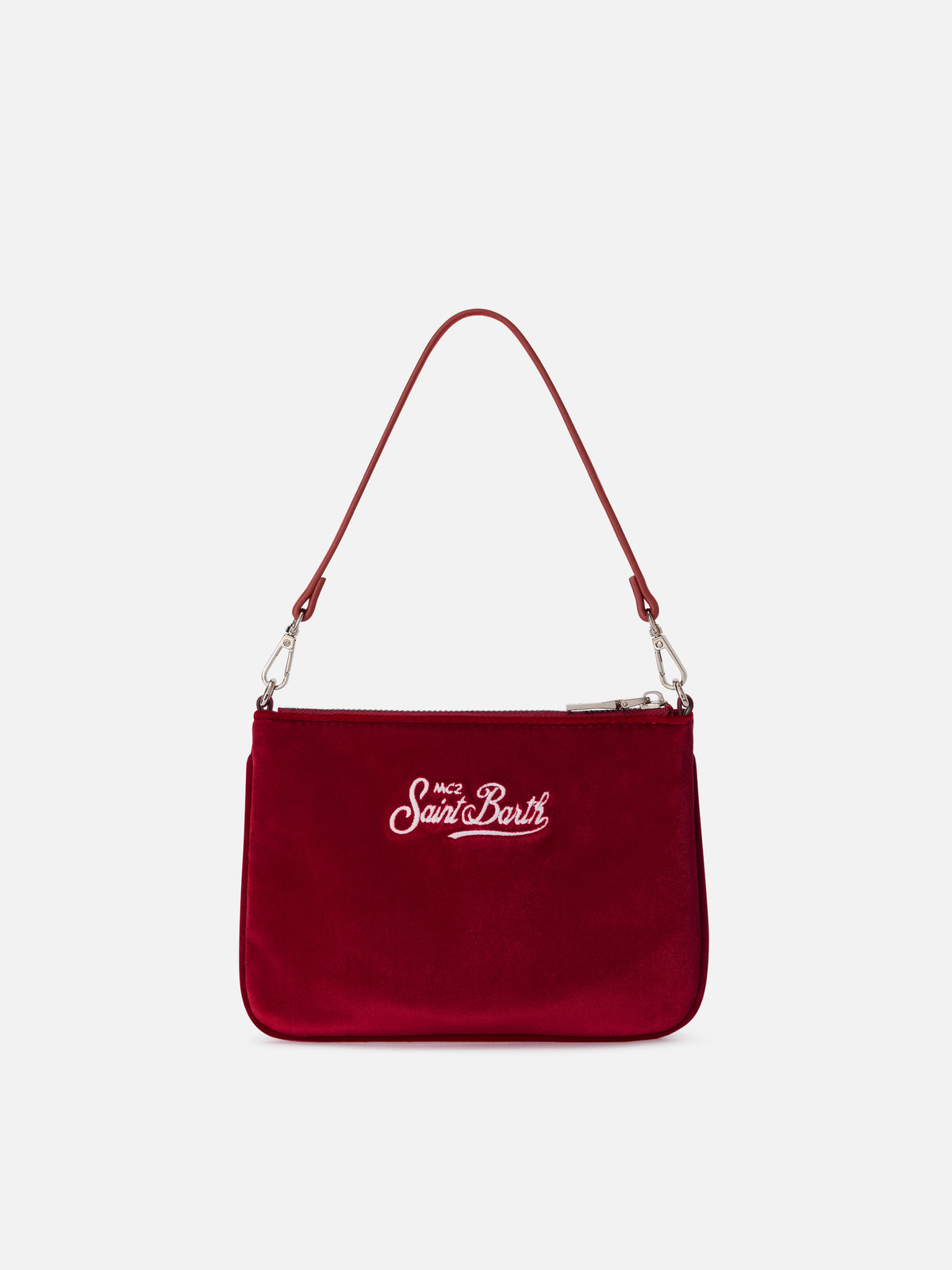 Mini sac à épaule Parisienne en velours Bordeaux avec logo brodé 