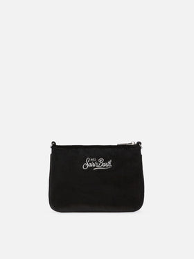 Black Mini Parisienne velvet shoulder bag with logo embroidery