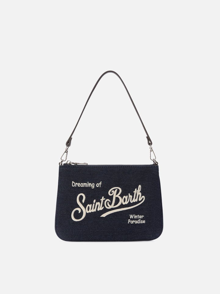 Blue Mini-Parisienne-Shoulder-Bag aus Denim mit gesticktem Logo 