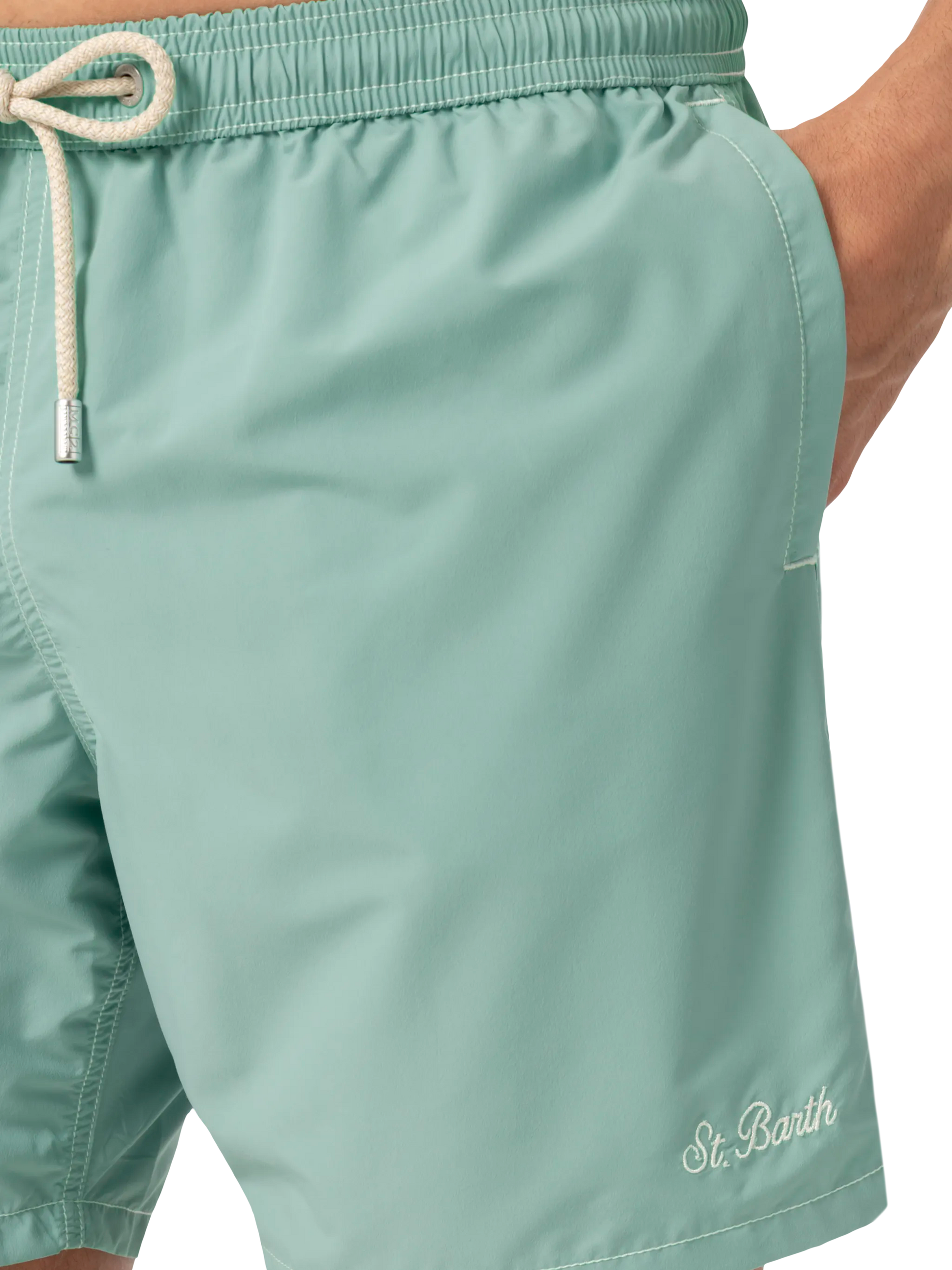 Sage green mid-length classic light swim shorts Patmos - MC2 Saint Barth