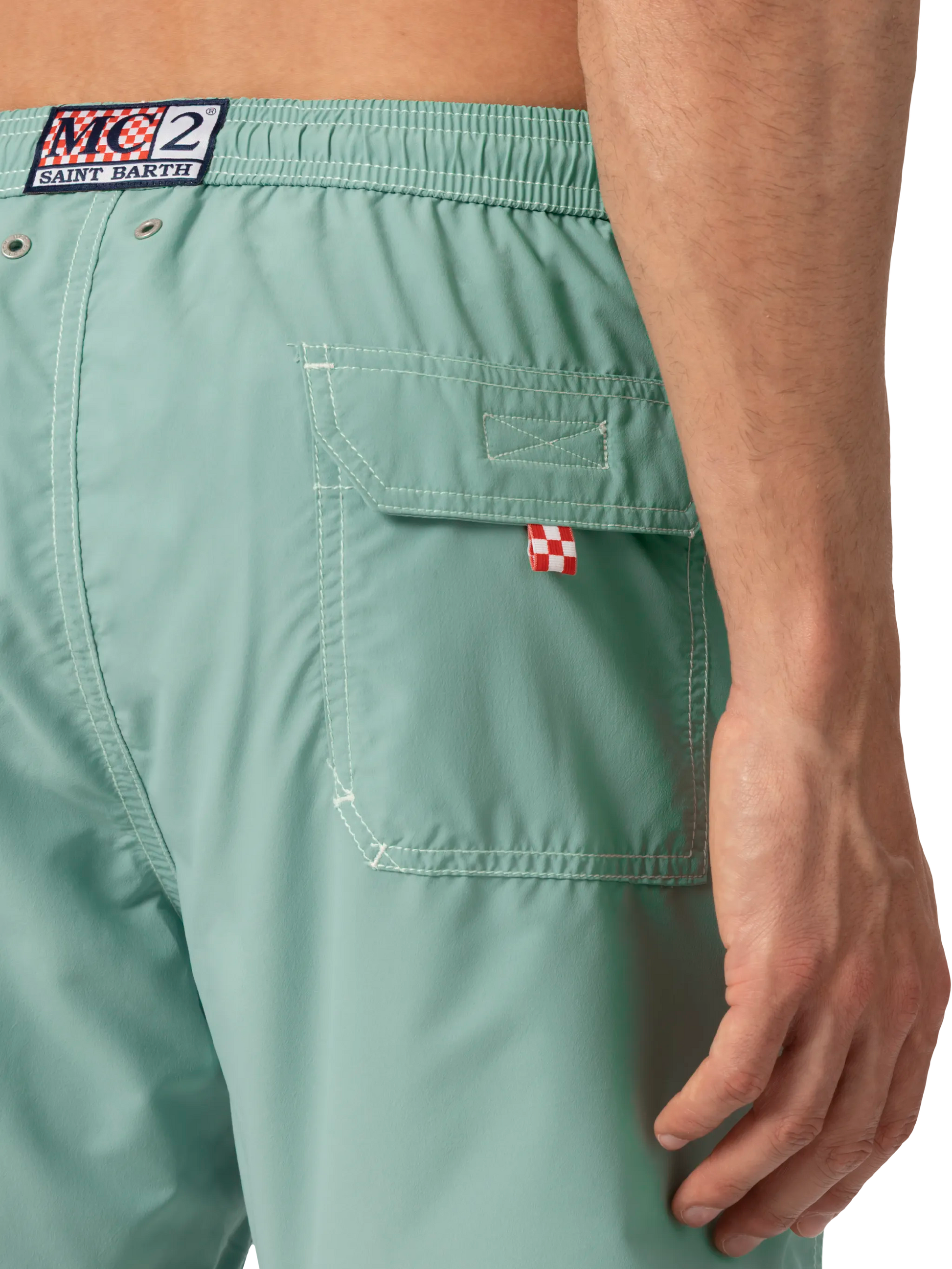 Sage green mid-length classic light swim shorts Patmos - MC2 Saint Barth