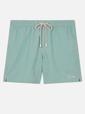 Salbeigrüne, mittellange, klassische leichte Badehose von Patmos
