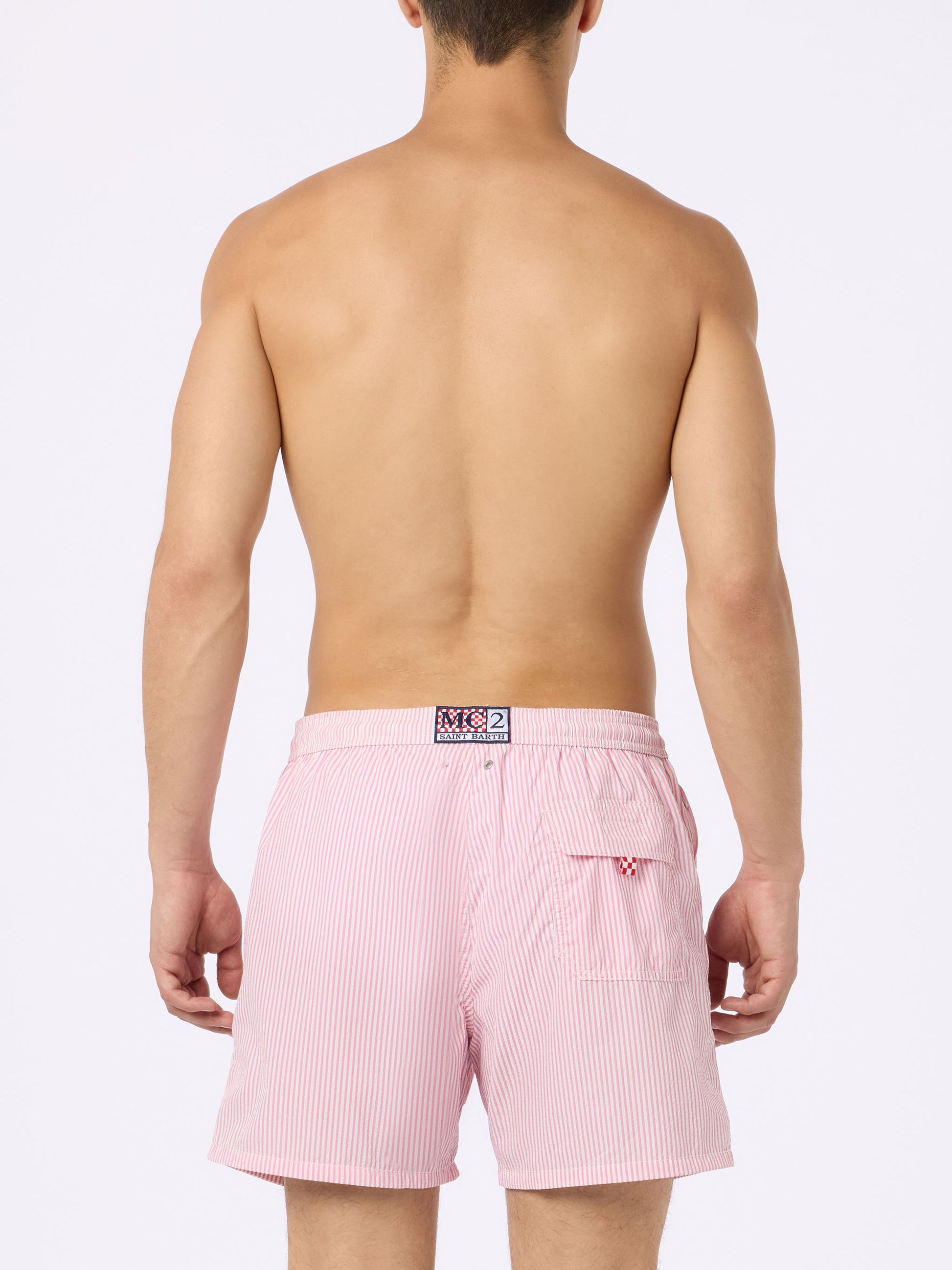 Seersucker pink striped classic light swim shorts Patmos - MC2 Saint Barth