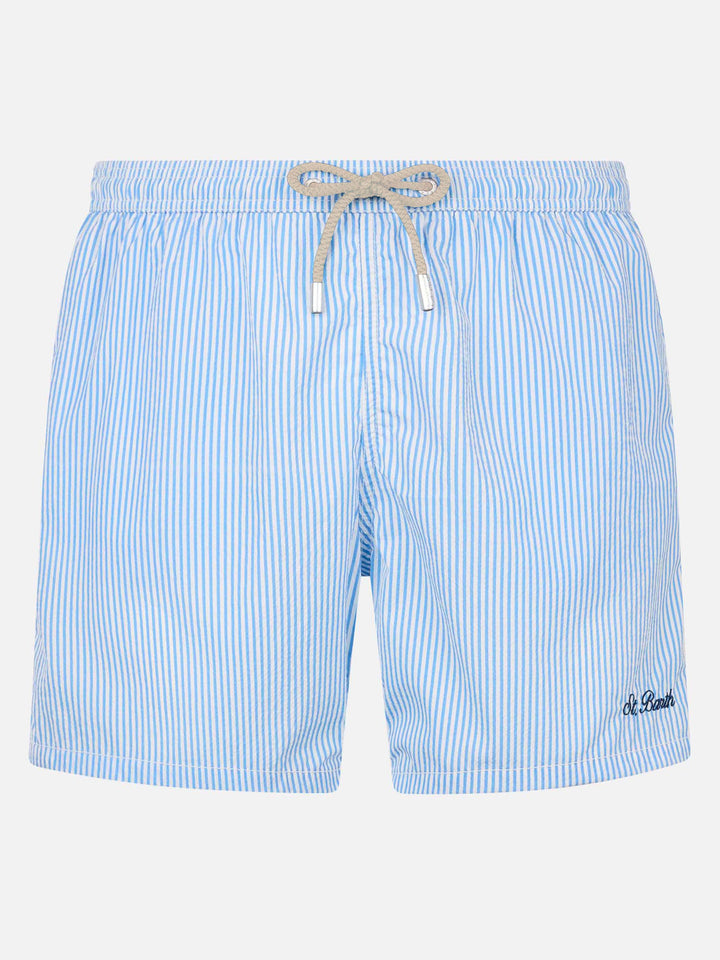 Costume mare Patmos in seersucker a righe azzurre chiare