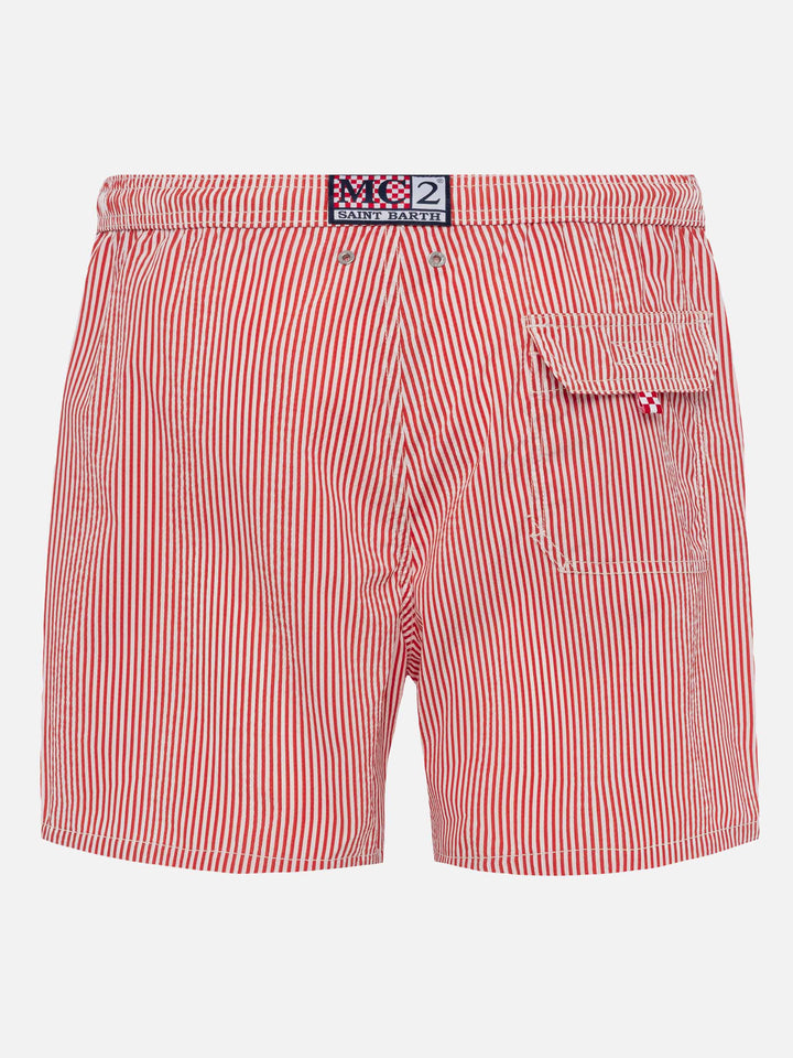 Seersucker red striped classic light swim shorts Patmos - MC2 Saint Barth