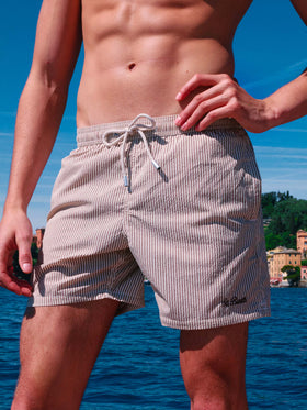 Seersucker beige striped classic light swim shorts Patmos