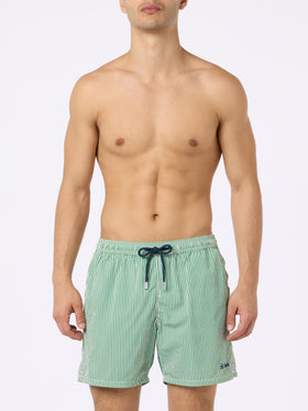 Seersucker green striped classic light swim shorts Patmos - MC2 Saint Barth