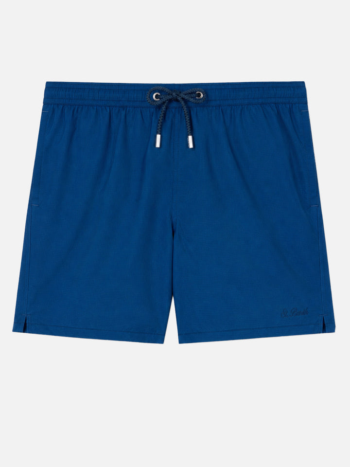 Costume classico leggero Patmos in seersucker a righe blu navy