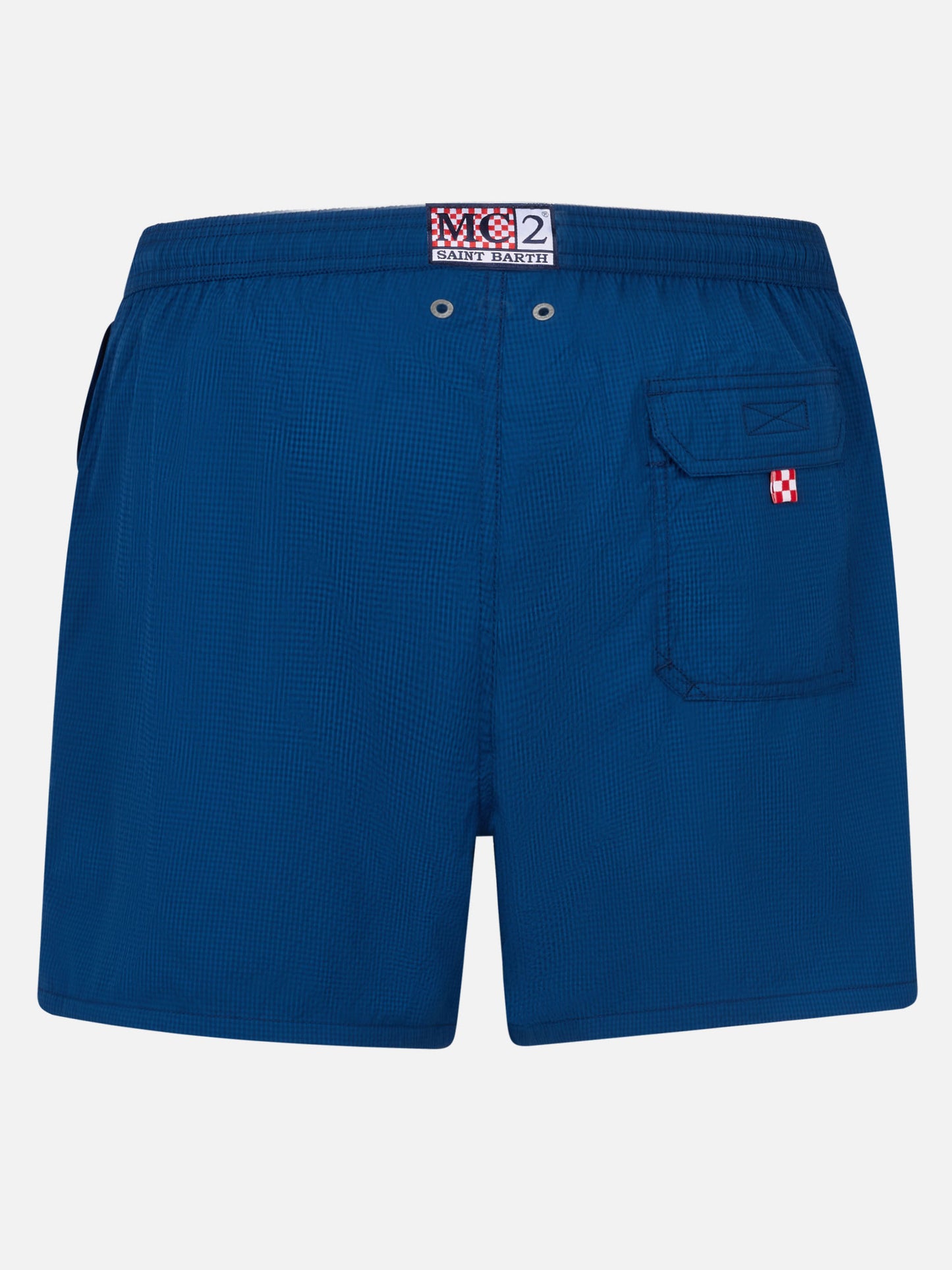 Patmos marineblaue Seersucker-Badeshorts