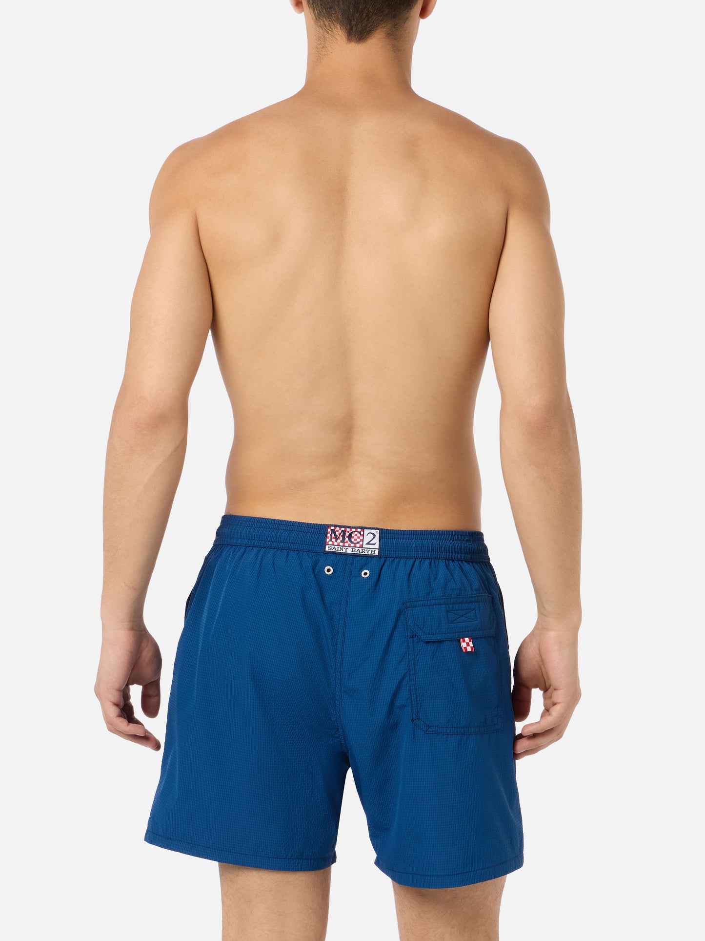 Patmos marineblaue Seersucker-Badeshorts