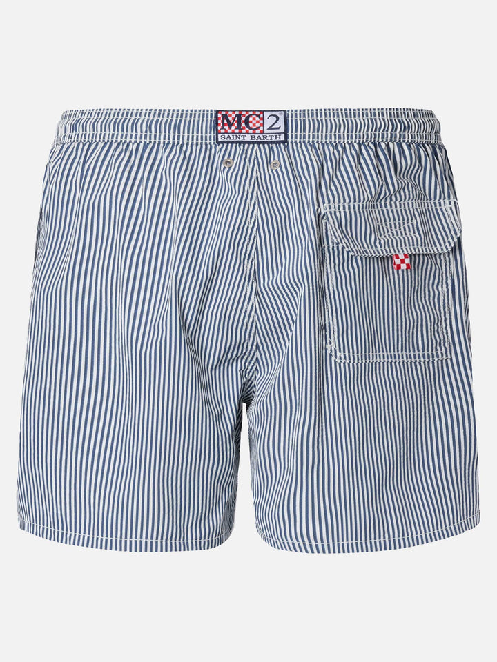 Costume classico leggero Patmos in seersucker a righe blu