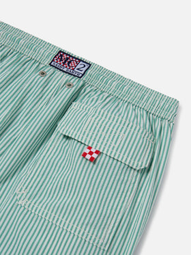 Patmos Jr seersucker swim shorts striped with St. Barth embroidery
