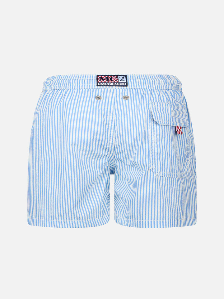 Patmos Jr seersucker striped mid-length swim shorts - MC2 Saint Barth