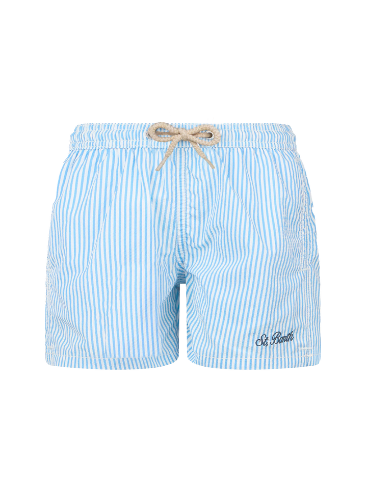 Patmos Jr seersucker striped mid-length swim shorts - MC2 Saint Barth