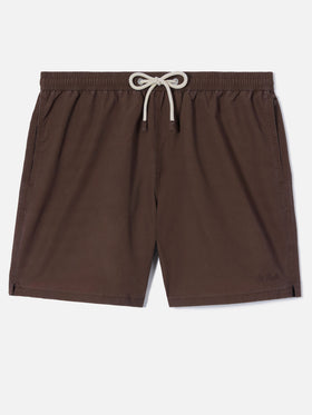 Patmos swim shorts in brown with used effect and logo embroidery
