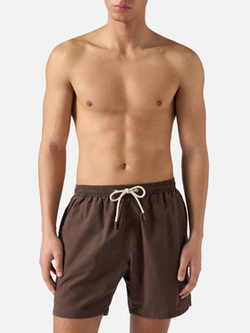 Patmos swim shorts in brown with used effect and logo embroidery