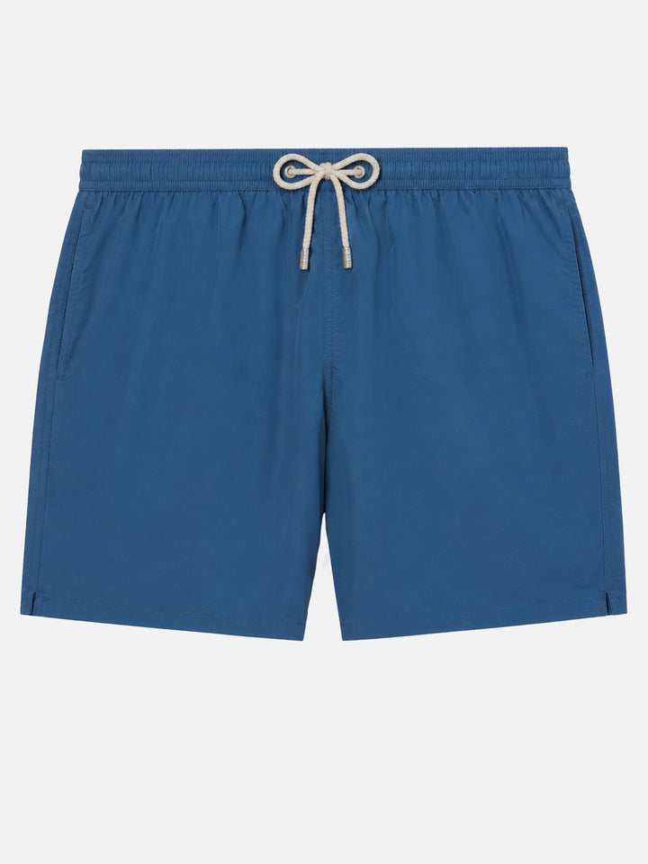 Patmos swim shorts in navy blue with used effect and logo embroidery