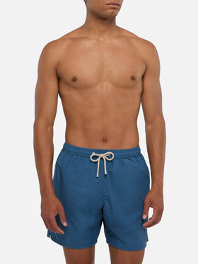 Bañador Patmos en azul marino blue con efecto desgastado y bordado del logo 