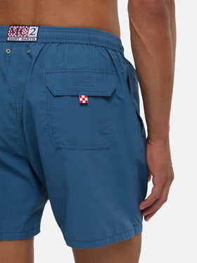 Bañador Patmos en azul marino blue con efecto desgastado y bordado del logo 