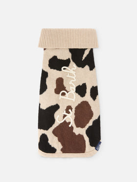 Suéter para perro Pulldoger con estampado de vaca y bordado del logotipo 