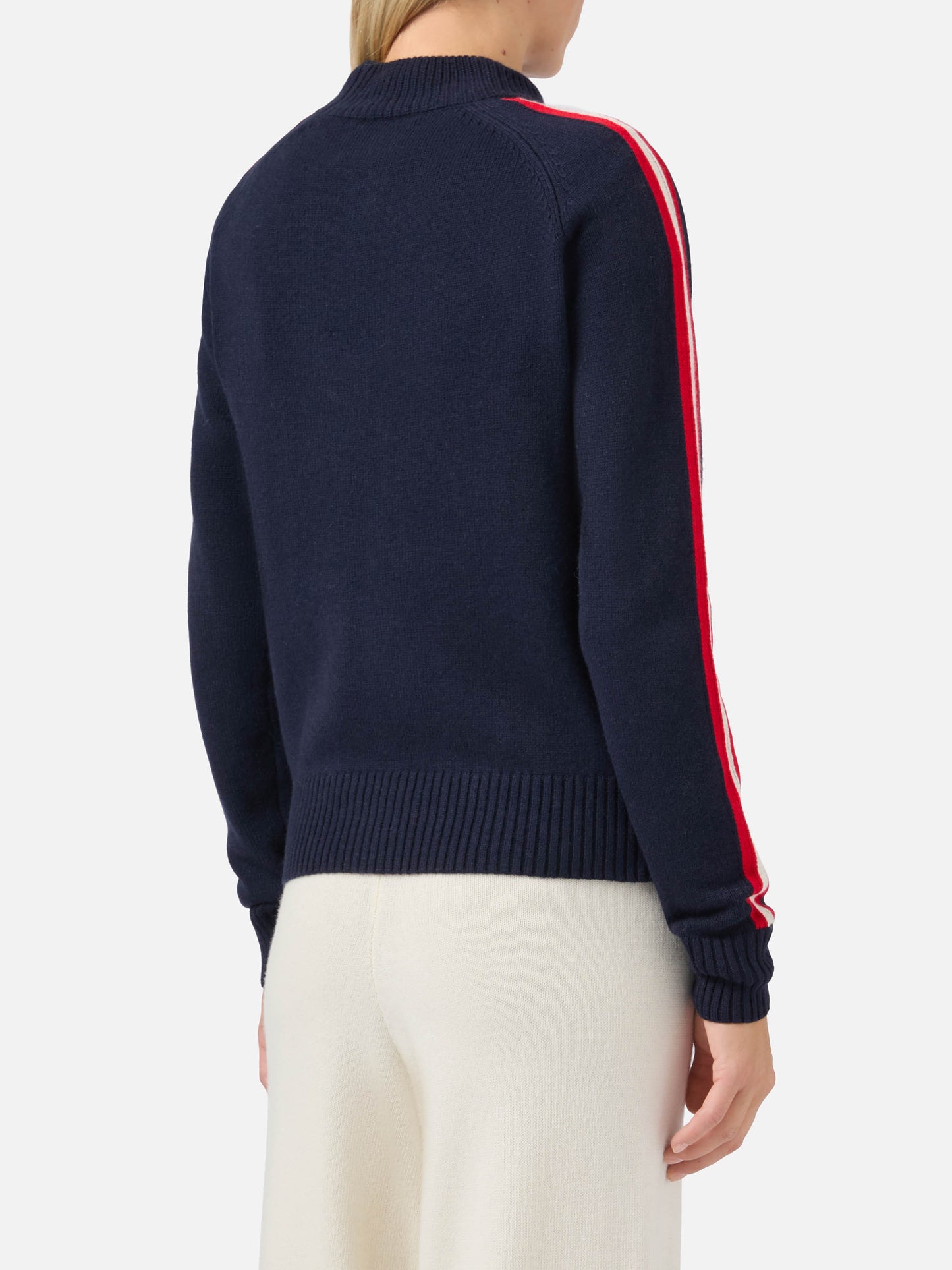 Lupetto Peak in misto cashmere blu con jacquard Ski Lover