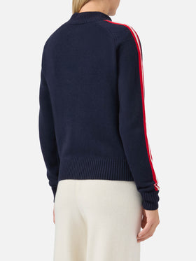 Lupetto Peak in misto cashmere blu con jacquard Ski Lover