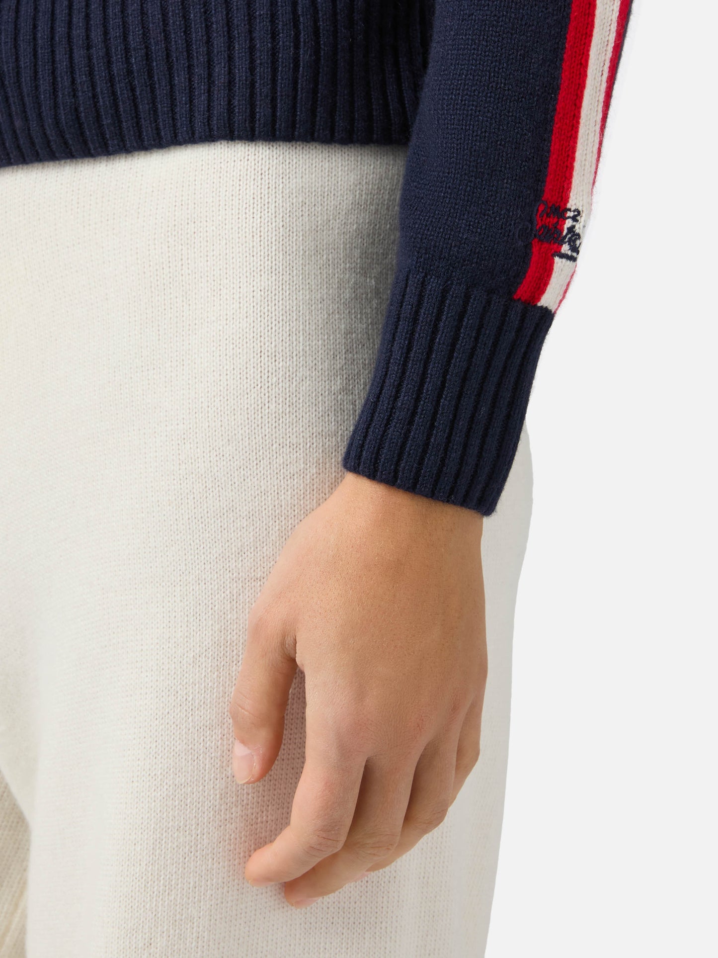 Lupetto Peak in misto cashmere blu con jacquard Ski Lover