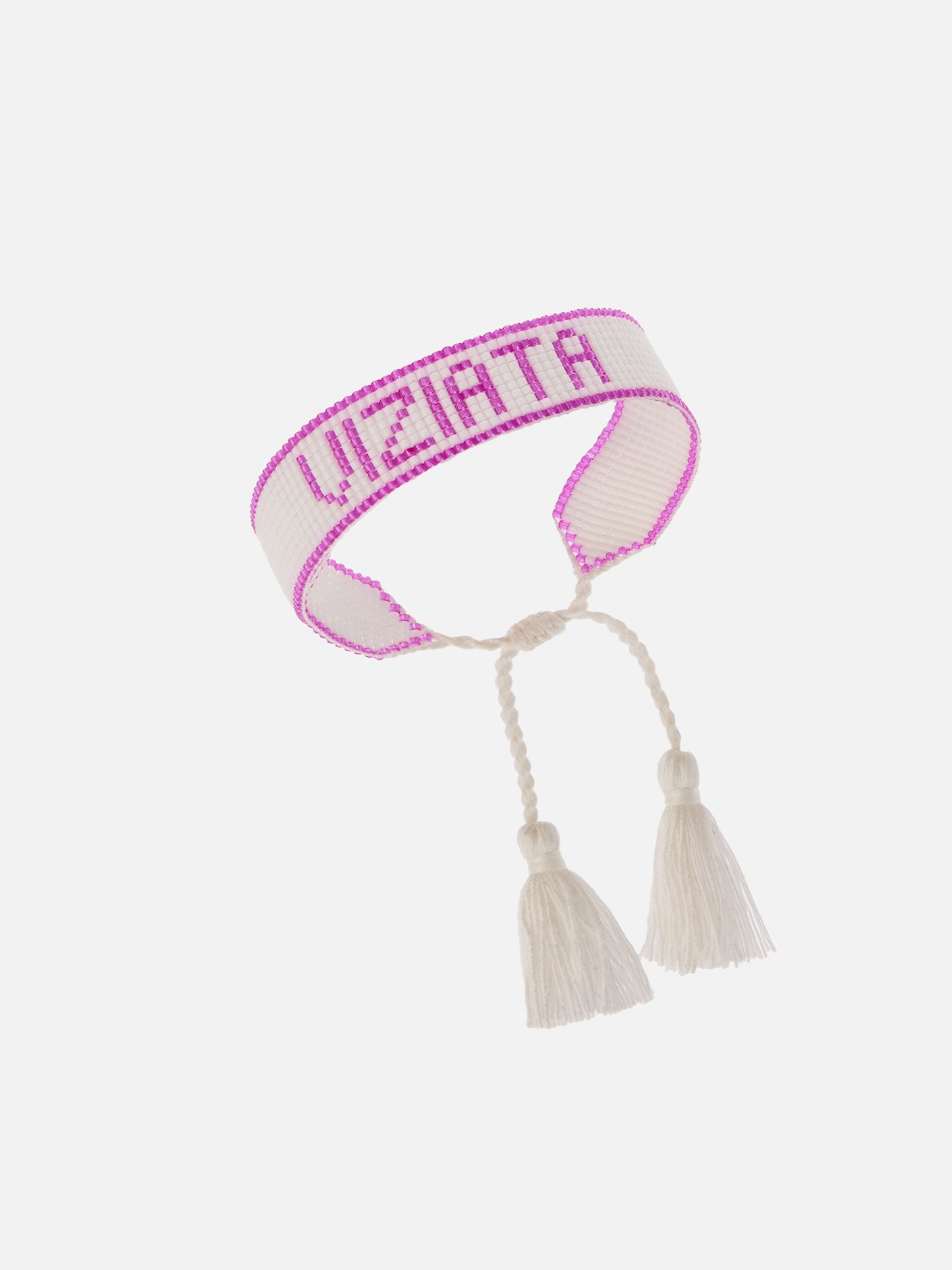 Pink fabric bracelet with Viziata beaded lettering
