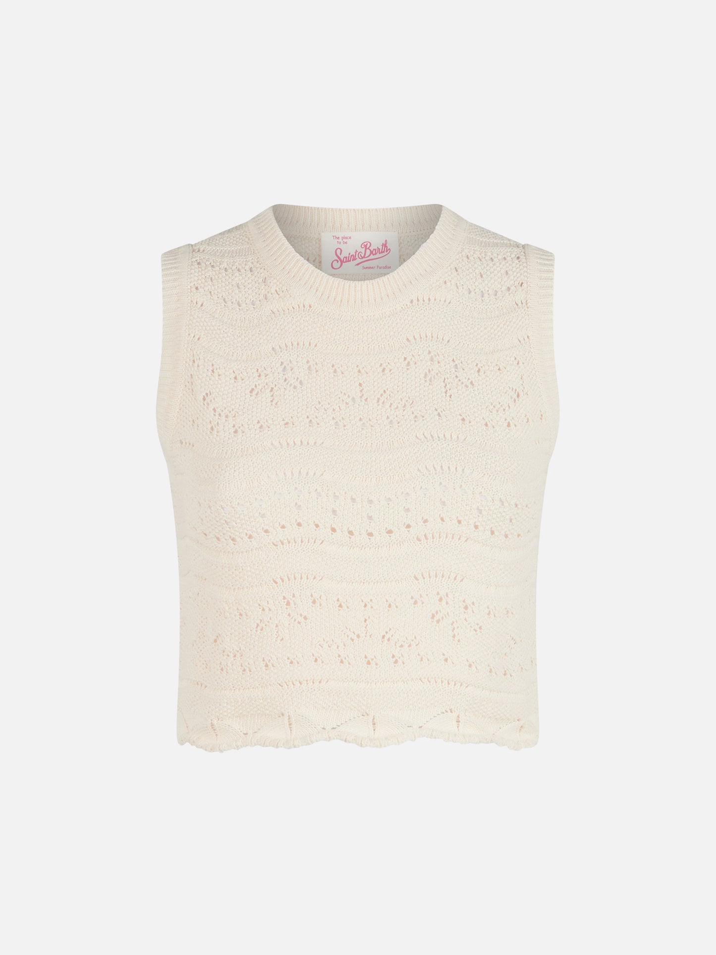 Peach white cotton knit top