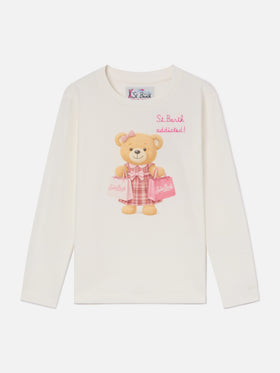 T-shirt manches longues White Penny en coton biologique avec imprimé ours en peluche 