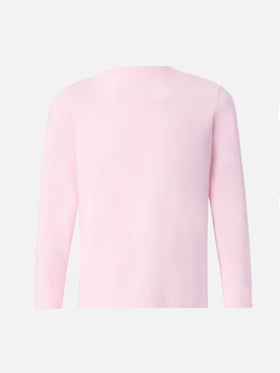 Penny long-sleeve cotton T-shirt in pink with Bella e Monella embroidery