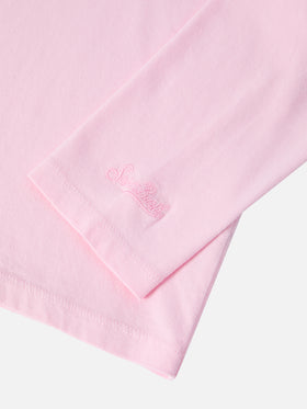 Penny long-sleeve cotton T-shirt in pink with Bella e Monella embroidery