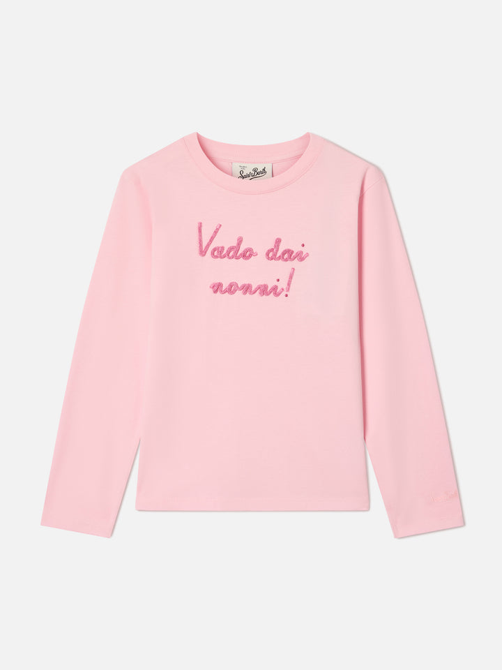 Pink Penny organic cotton long sleeve t-shirt with Vado Dai Nonni embroidery