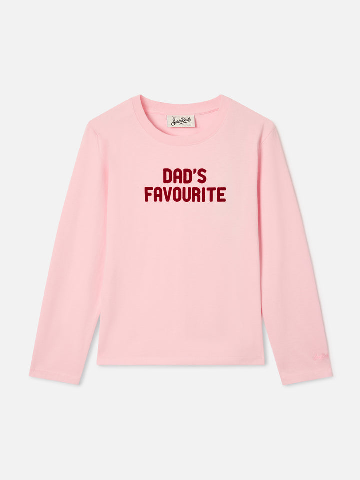 Pink Penny cotton long sleeve t-shirt with Dad's Favourite flock print