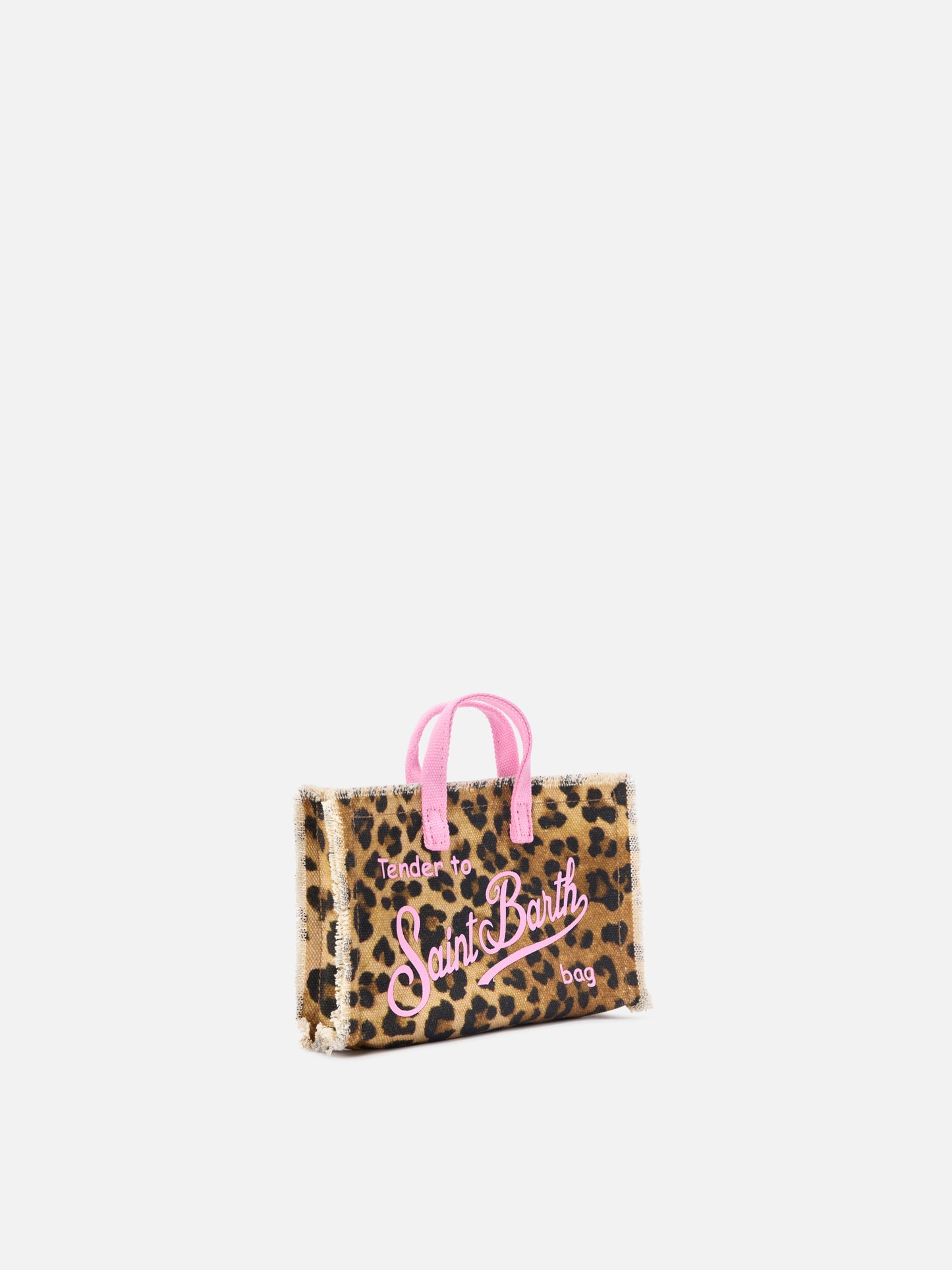 Bolso de lona Micro Phone con estampado de leopardo y logo en contraste rosa 