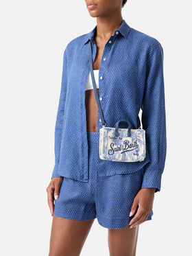 Canvas-Tasche Micro Phone mit Toile-de-Jouy-Print und kontrastierendem Logo 