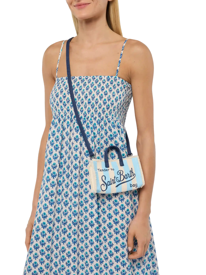 Cotton canvas Phone Bag with light blue striped print - MC2 Saint Barth