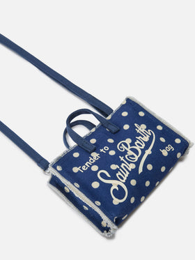 Bolso de lona Micro Phone azul de lunares con logo en contraste 