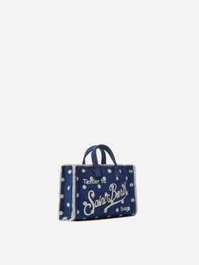 Bolso de lona Micro Phone azul de lunares con logo en contraste 