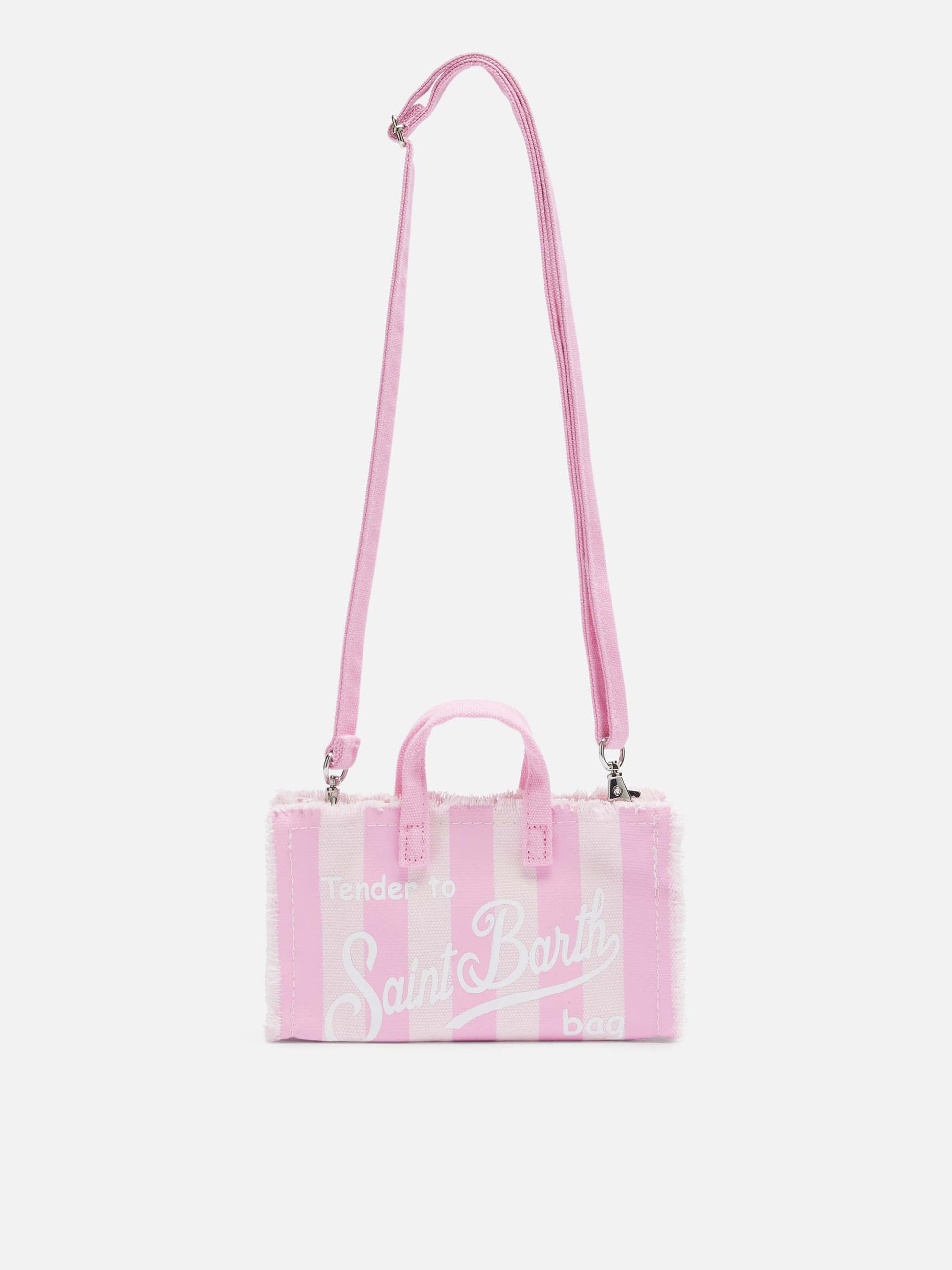 Cotton canvas Phone Bag with pink striped print - MC2 Saint Barth