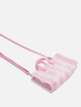 Cotton canvas Phone Bag with pink striped print - MC2 Saint Barth