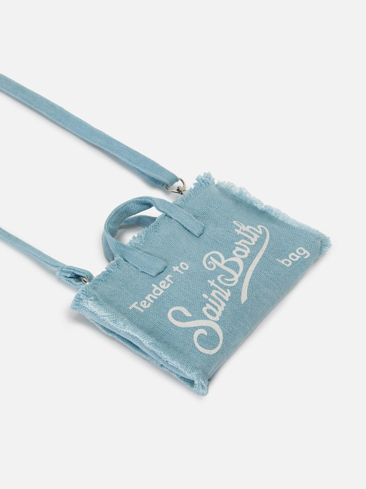 micro Phone solid light blue linen bag with contrasting logo