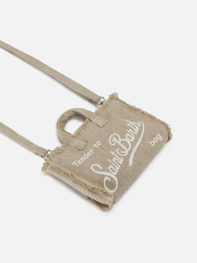 micro Phone solid beige linen bag with contrasting logo