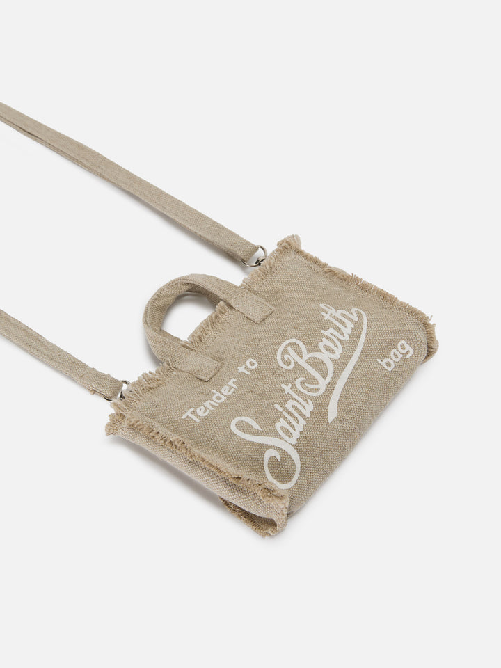 micro Phone solid beige linen bag with contrasting logo