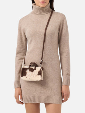 Mini Phone Bag Teddy in cow-print sherpa