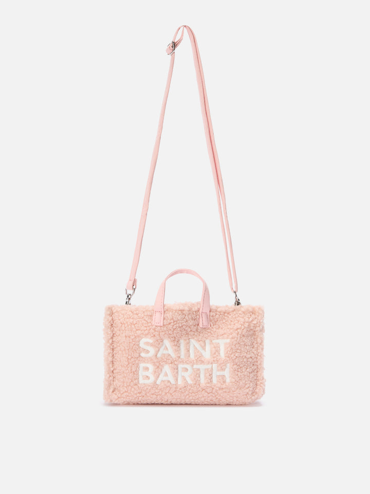 Rosa Phone Bag aus Teddy-Stoff mit gesticktem Logo 