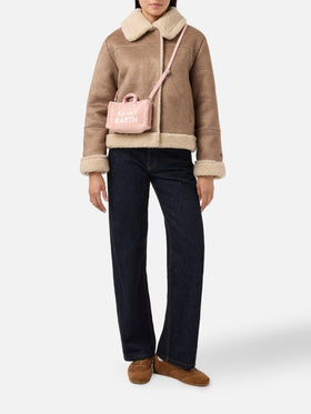 Mini-Handytasche Teddy aus rosa Sherpa-Fleece