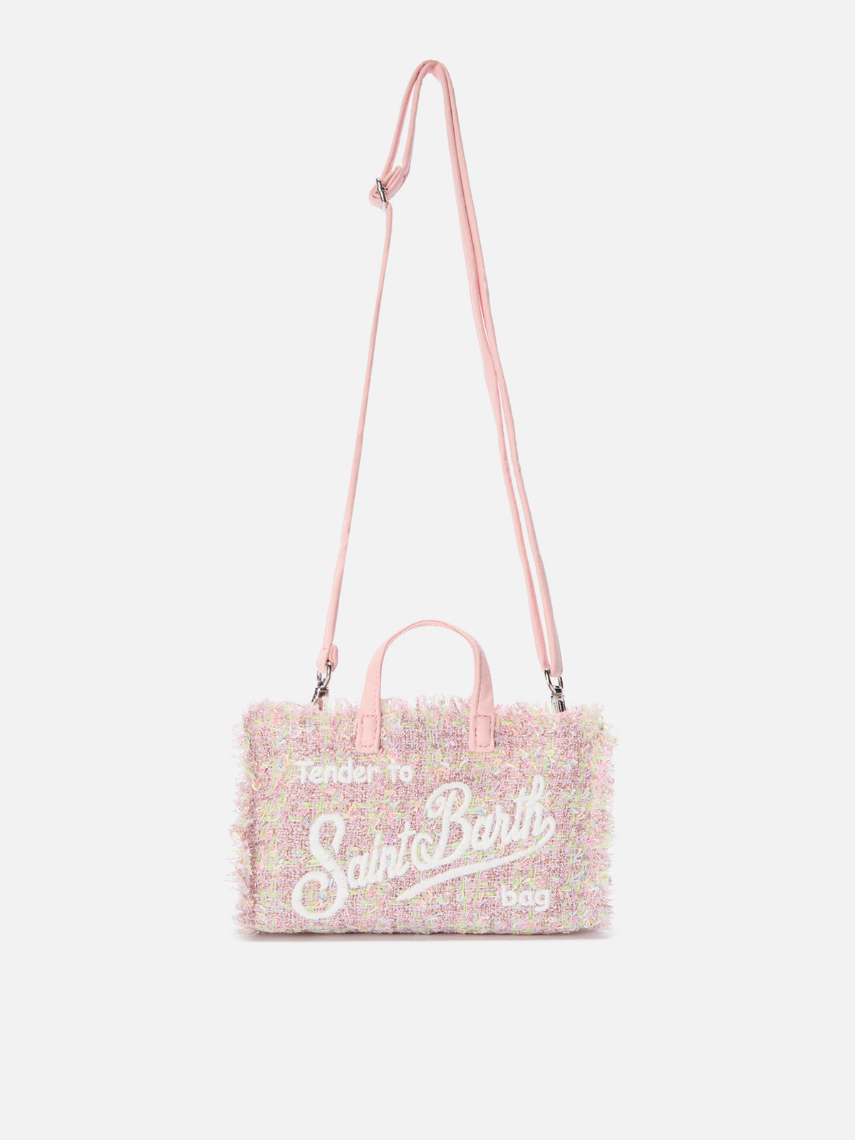 Pink Phone Bag in tweed with logo embroidery
